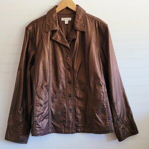 Coldwater Creek Womens Jacket Plus Size 18W Bronze Metallic Pockets Cotton Snaps